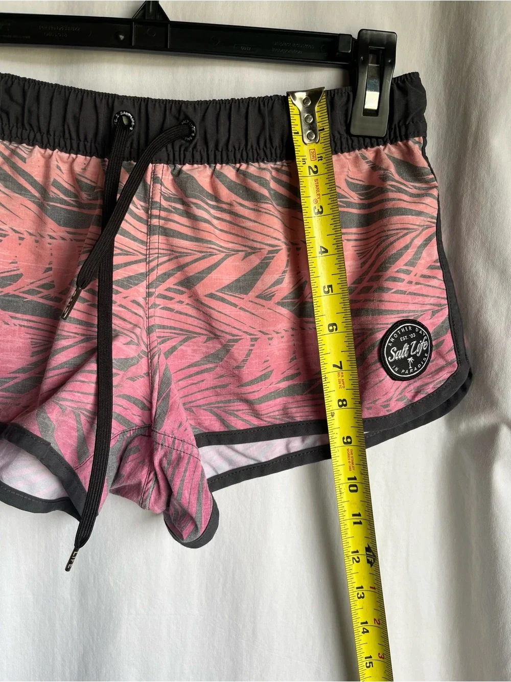Salt Life Pink Tropical Palm Print Athletic Shorts with Black Trim
